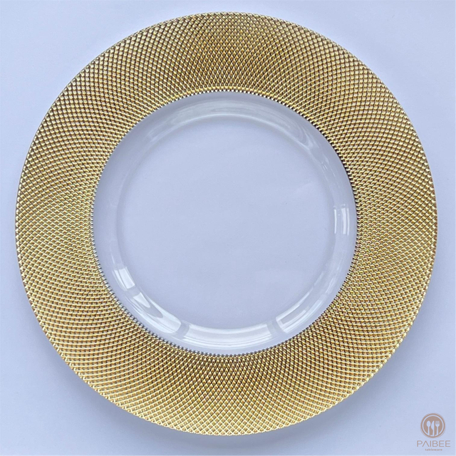 13 Inches Gold Rimmed Glass Underplates Wedding Decorative Wedding Dinner Plate Charger Plates For Party