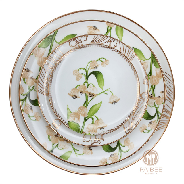 Gold border floral dinner plate