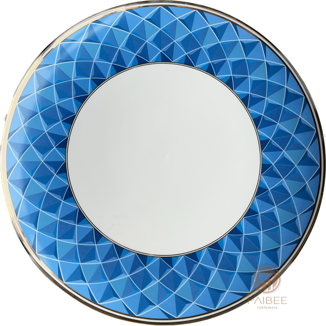 BLUE Wholesale Luxury Hotel Ceramic Charger Plate Gold Rim Porcelain Dinner Plate Bone China Dinnerware Set For Wedding