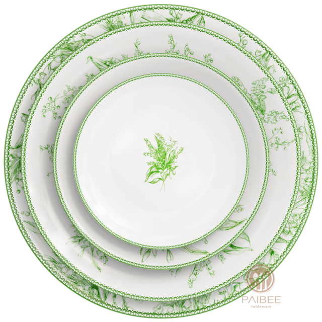 European Lily of The Valley Bone China Dinner Plate Simple High-end Line Flowers