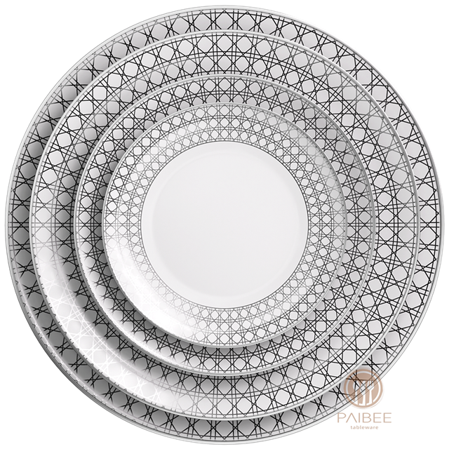 Nordic Gold Grid Bone China Plate Tableware Plate Home Dining Plate