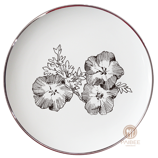 Ink rhyme morning glory decorative bone china plate suitable for furniture and parties