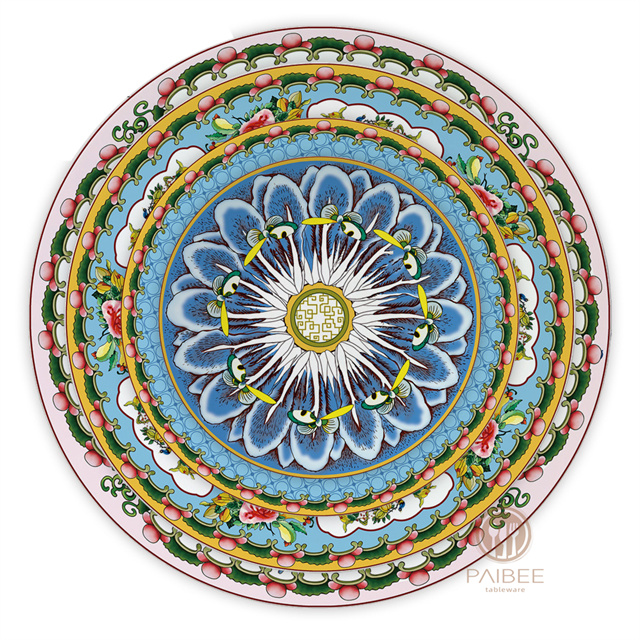 Chinese Style Floral Pattern Round Decorative Plate Traditional Chinese Aesthetic Party Furniture Decoration