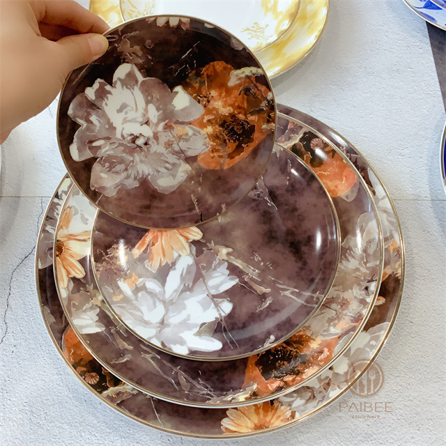 Oil painting style floral bone china plate creative western plate tableware set