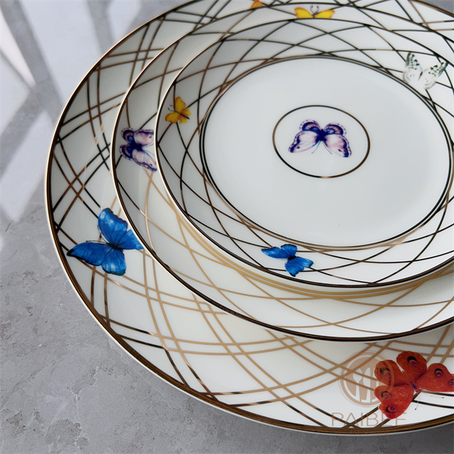 Golden Butterfly Dance bone china dinner plate