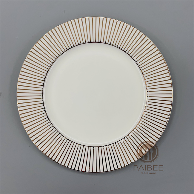 Real Gold Stripe Bone China Plate Paibee Tableware