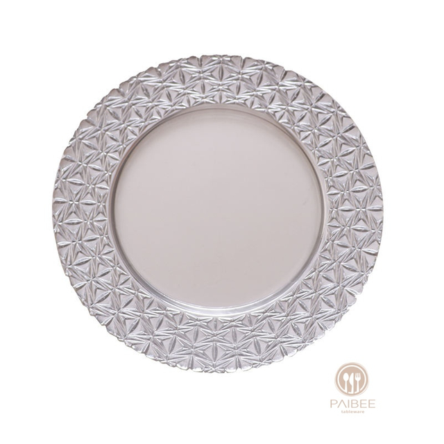 Multi-Color Starburst Rim Crystal Glass Charger Plate with Custom Options