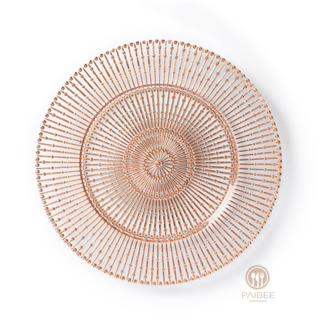 Radiant Clear Sunburst Crystal Glass Charger Plate with Custom Color Options