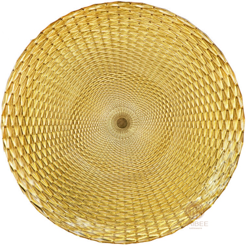 Multi-Color Spiral Weave Pattern Crystal Glass Charger Plate with Custom Options