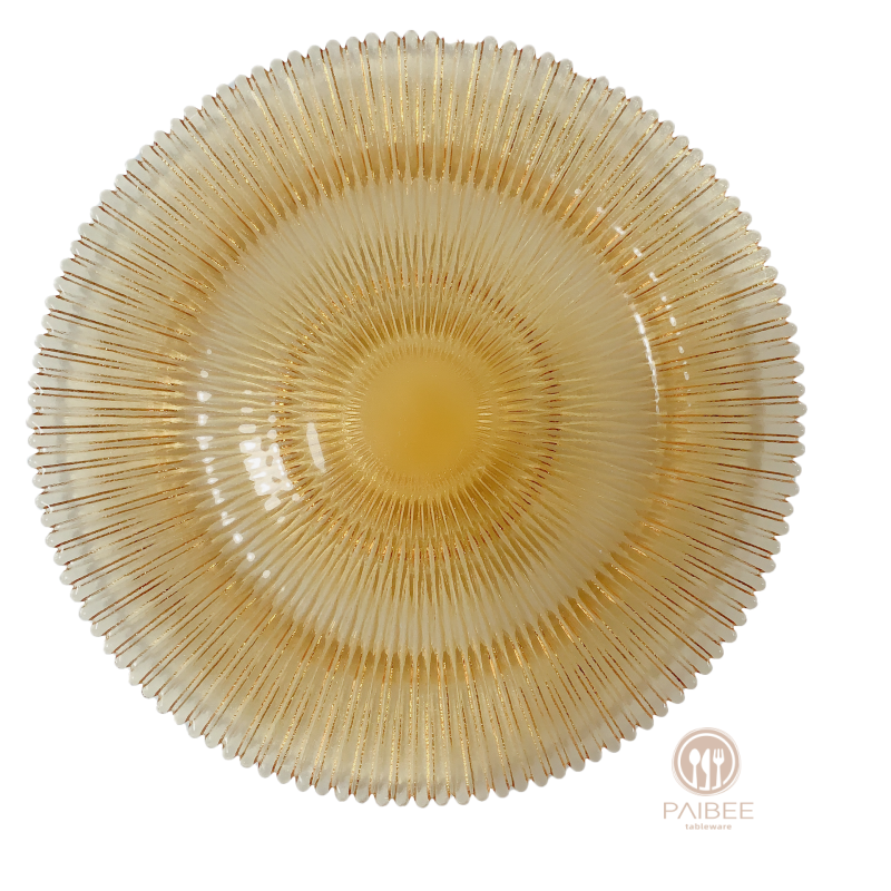 Multi-Color Radiant Vertical Ribbed Crystal Glass Charger Plate with Custom Options