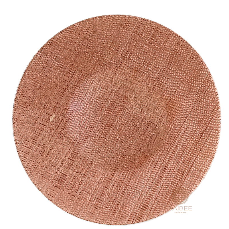 Multi-Color Linen Weave Pattern Crystal Glass Charger Plate with Custom Options