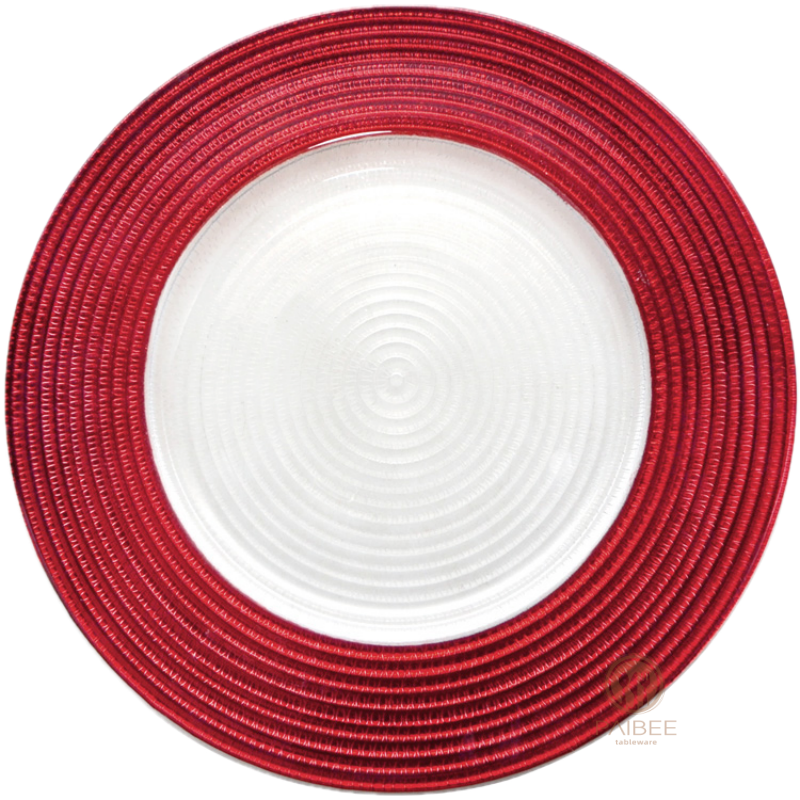 Multi-Color Concentric Circle Ribbed Crystal Glass Charger Plate with Custom Options