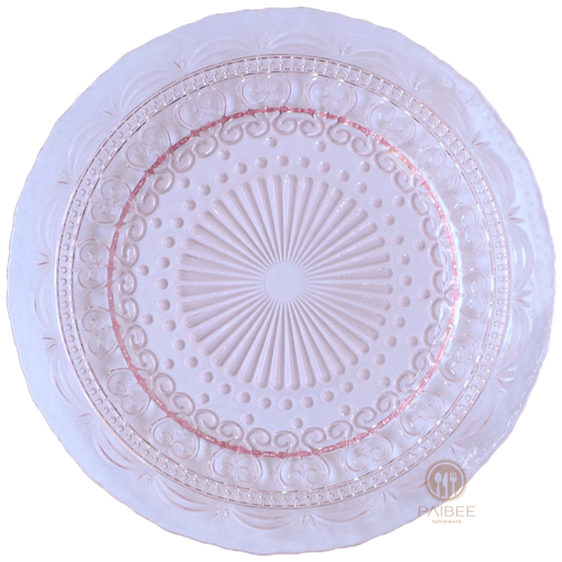 Multi-Color Vintage Embossed Crystal Glass Charger Plate with Custom Options