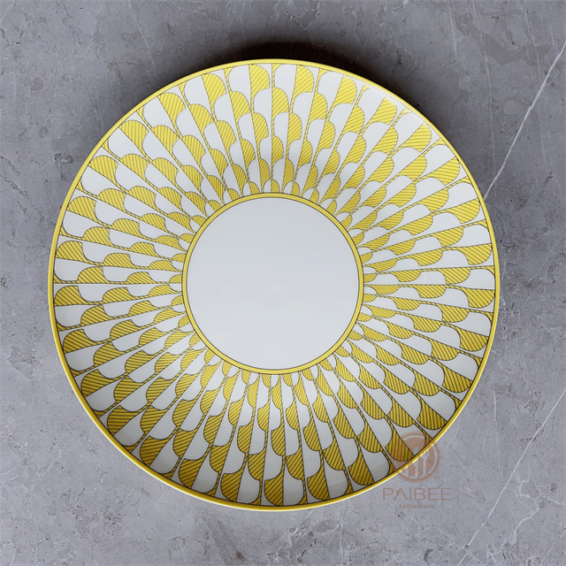 Bright Yellow Stripes And Pure White Alternating Dinner Plates