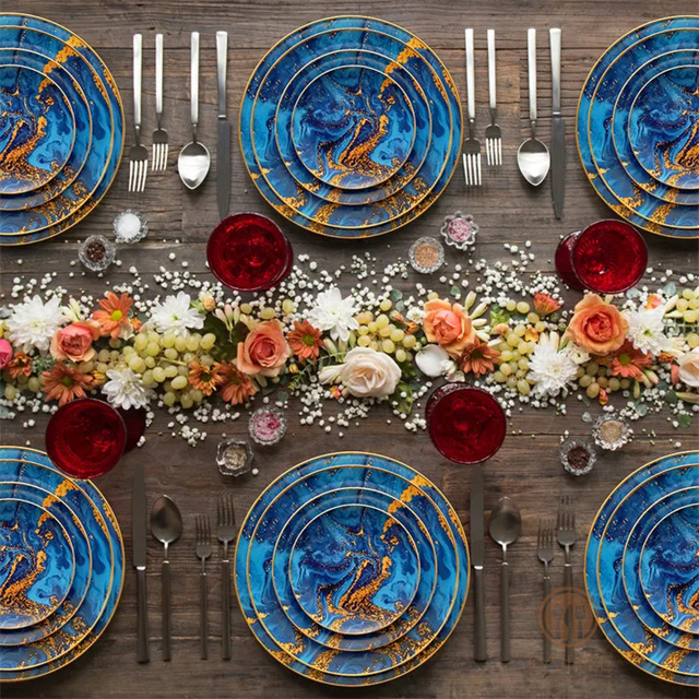 Art Blue Star River Ceramic Charger Plate 