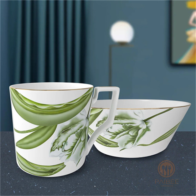 Gold Rim Dinner Plate Tableware Fine China Colorful Dinnerware Sets For Party