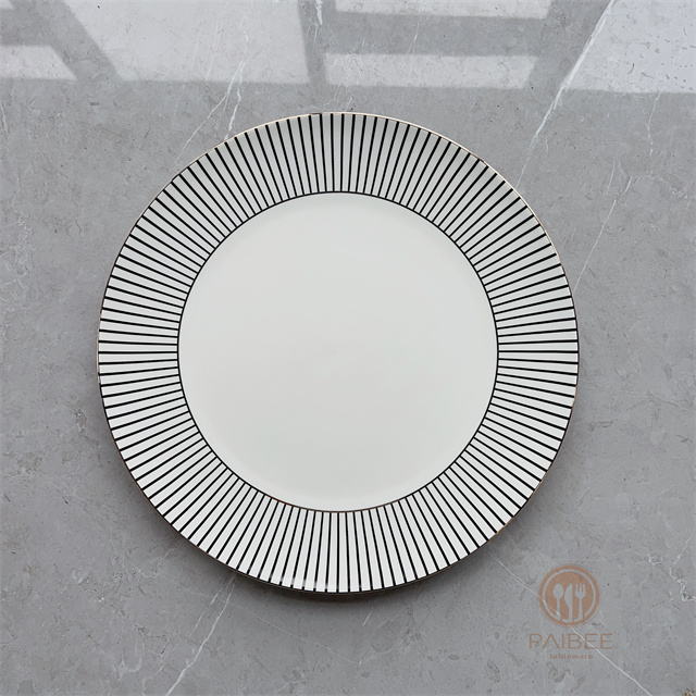 Black And Gold Minimalist Striped Dinner Plate with Gold Border