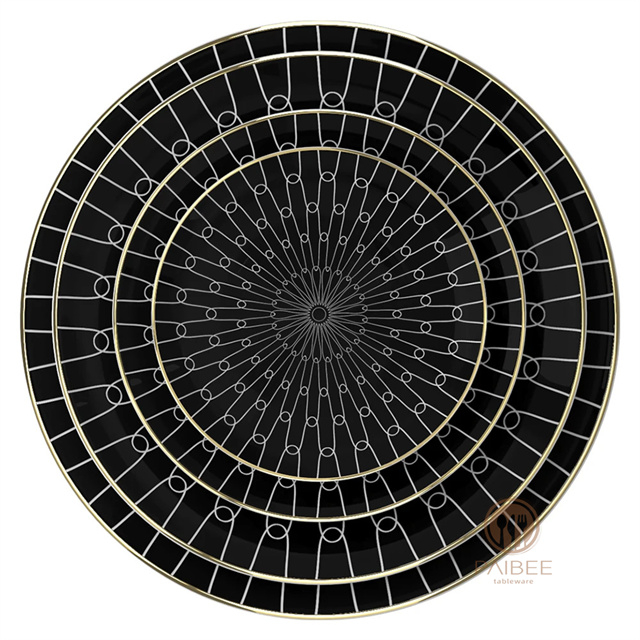  Sample Available Wedding Hotel Decoration Fruit Plate Fashion Floral Black White Bone China Set Dessert Dinner Plate