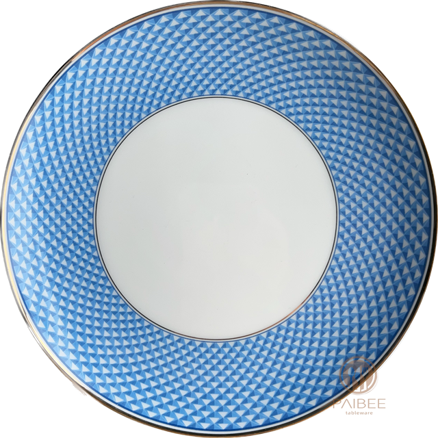 BLUE Wholesale Luxury Hotel Ceramic Charger Plate Gold Rim Porcelain Dinner Plate Bone China Dinnerware Set For Wedding