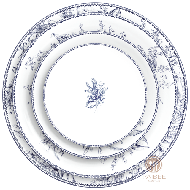 European Lily of The Valley Bone China Dinner Plate Simple High-end Line Flowers