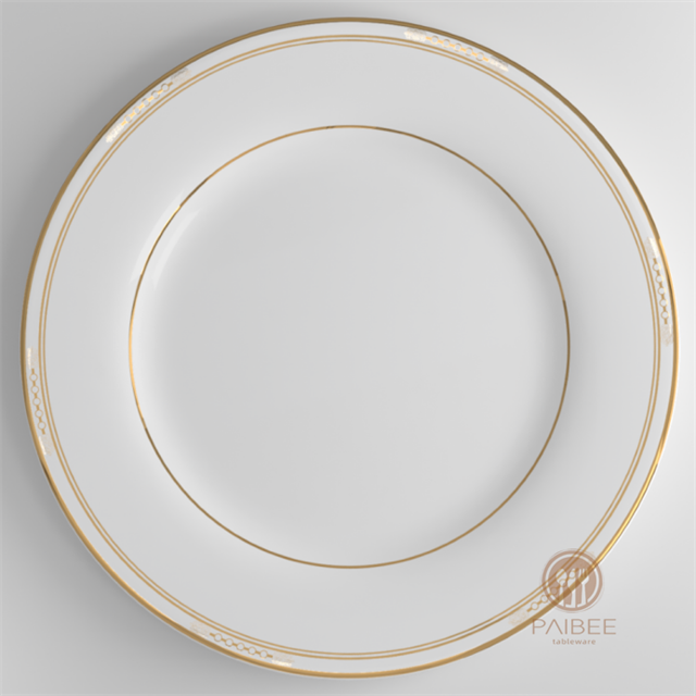 Simple wedding party plate bone china homemade dinner plate with gold rim