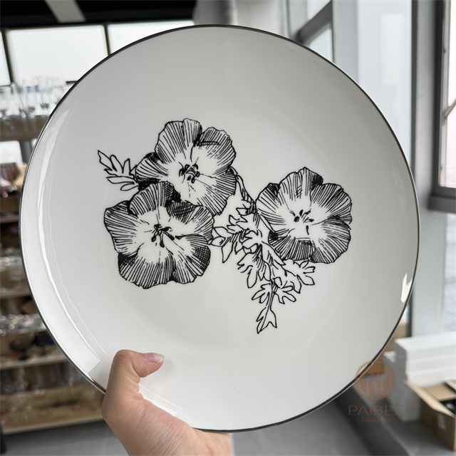Ink rhyme morning glory decorative bone china plate suitable for furniture and parties