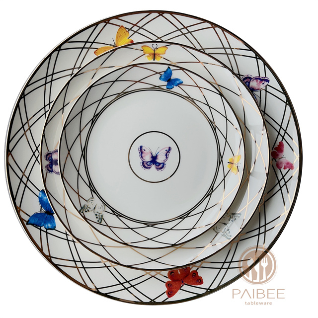 Golden Butterfly Dance bone china dinner plate