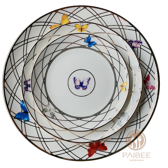 Golden Butterfly Dance bone china dinner plate
