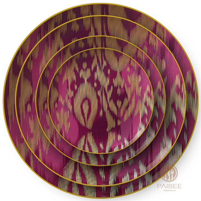 ROSE Wholesale Unique Design Dizziness Pattern Art Ceramic Dinner Plate Dish Bone China Dinnerware For Party Event