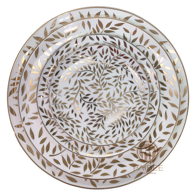 Royal White Gold-Leaf Dinner Plate
