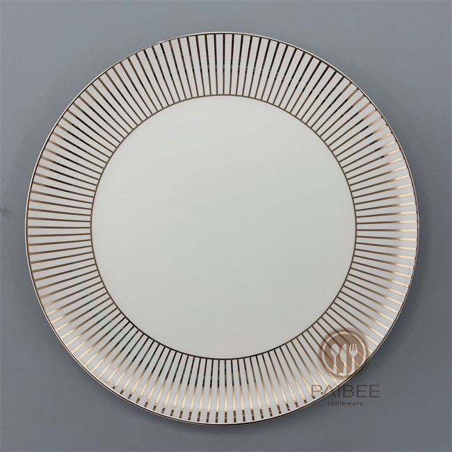 Real Gold Stripe Bone China Plate Paibee Tableware