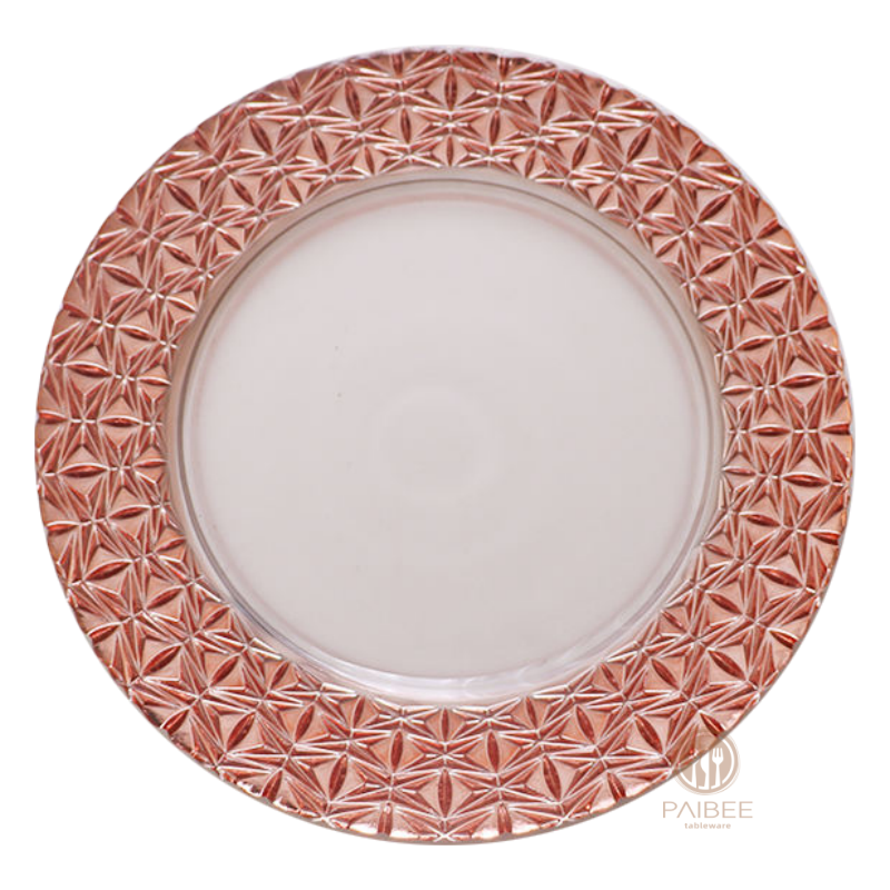 Multi-Color Starburst Rim Crystal Glass Charger Plate with Custom Options