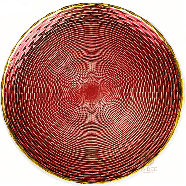 Multi-Color Spiral Weave Pattern Crystal Glass Charger Plate with Custom Options