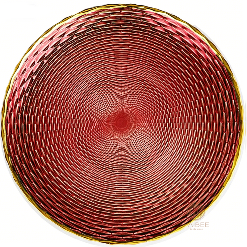 Multi-Color Spiral Weave Pattern Crystal Glass Charger Plate with Custom Options