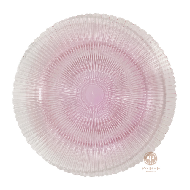 Multi-Color Radiant Vertical Ribbed Crystal Glass Charger Plate with Custom Options