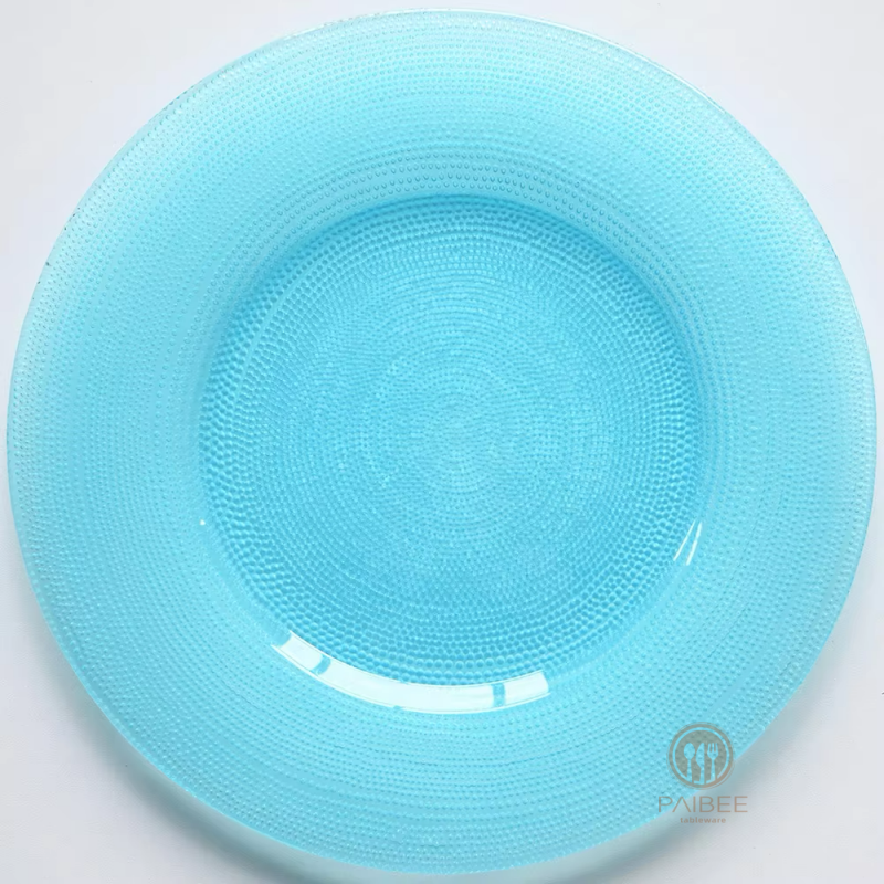 Multi-Color Concentric Dot Pattern Crystal Glass Charger Plate with Custom Options