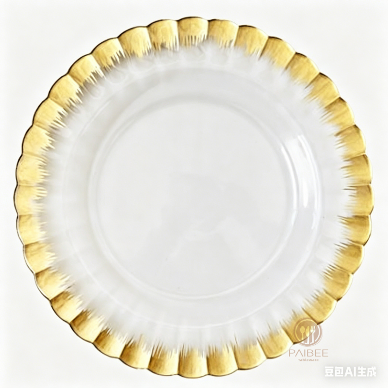 Multi-Color Gradient Rim Crystal Glass Charger Plate with Custom Options