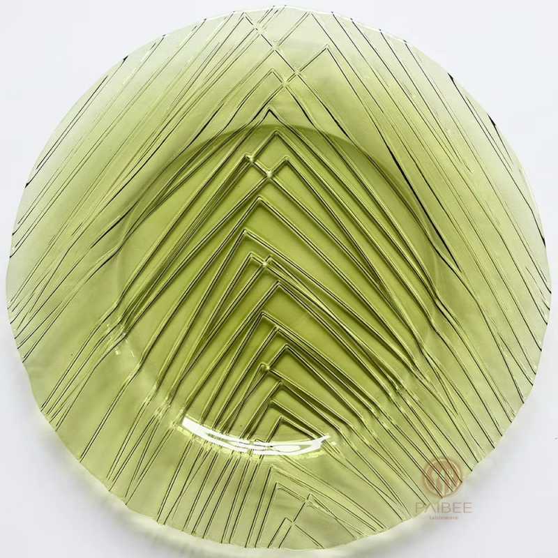 Multi-Color Geometric V-Pattern Crystal Glass Charger Plate with Custom Options