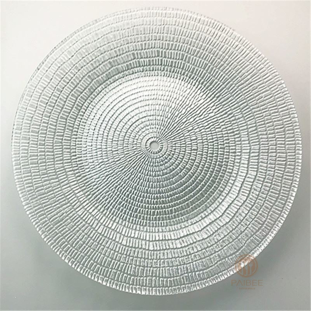 Multi-Color Concentric Ring Textured Crystal Glass Charger Plate with Custom Options