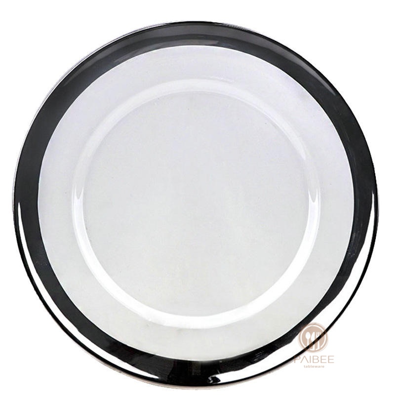 Multi-Color Wide Metallic Rim Crystal Glass Charger Plate with Custom Options