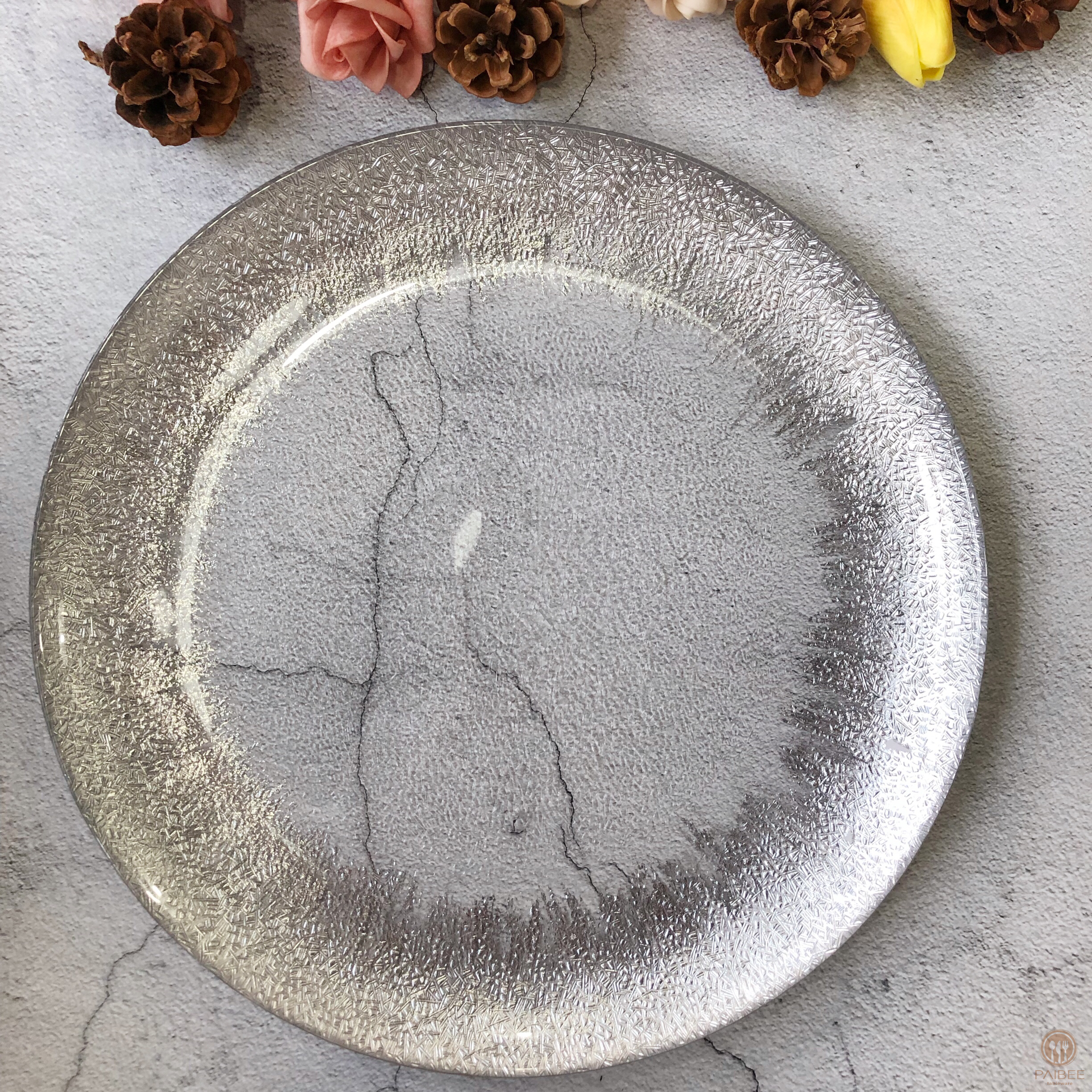  Brush Gold Foil Rim Glass Charger Plates Modern Glam Look Bulk Set Of 4 Table Setting for Wedding
