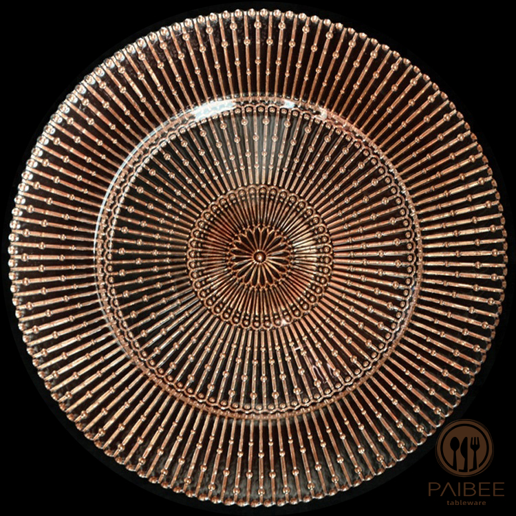 Paibee Tableware Wholesale Wedding Glass Charger Plates Gold Plated Dish