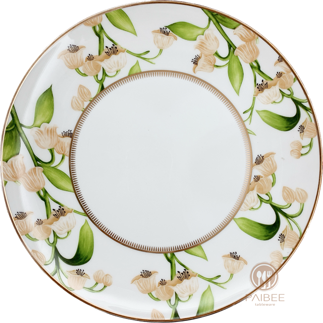 Gold border floral dinner plate