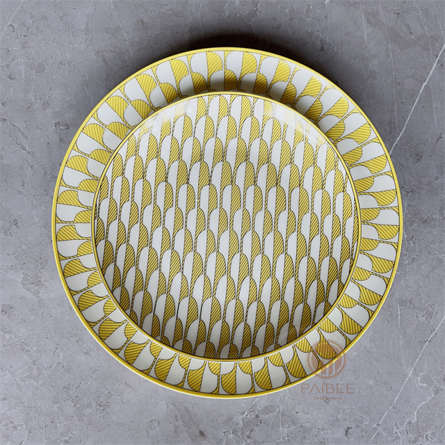 Bright Yellow Stripes And Pure White Alternating Dinner Plates
