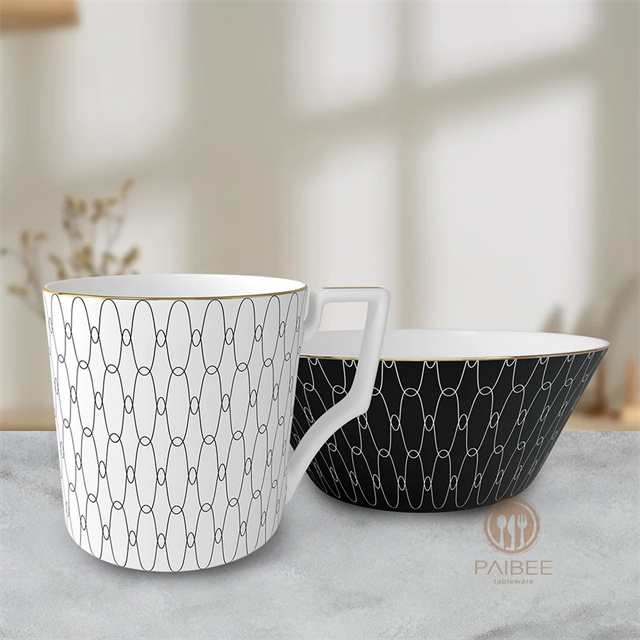  Sample Available Wedding Hotel Decoration Fruit Plate Fashion Floral Black White Bone China Set Dessert Dinner Plate