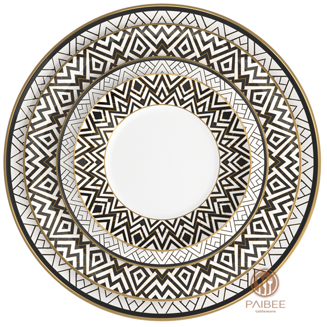 Wave Pattern with Gold Edge Bone China Dinner Plate Low-key Luxury