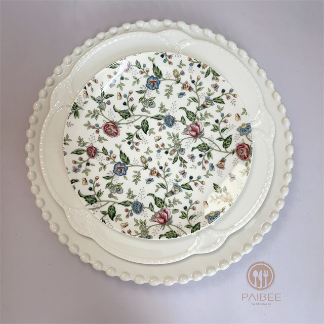 Flower bone china plate vegetable plate, dessert plate, microwaveable tableware