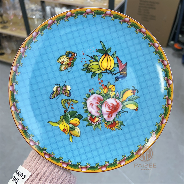Chinese Style Floral Pattern Round Decorative Plate Traditional Chinese Aesthetic Party Furniture Decoration