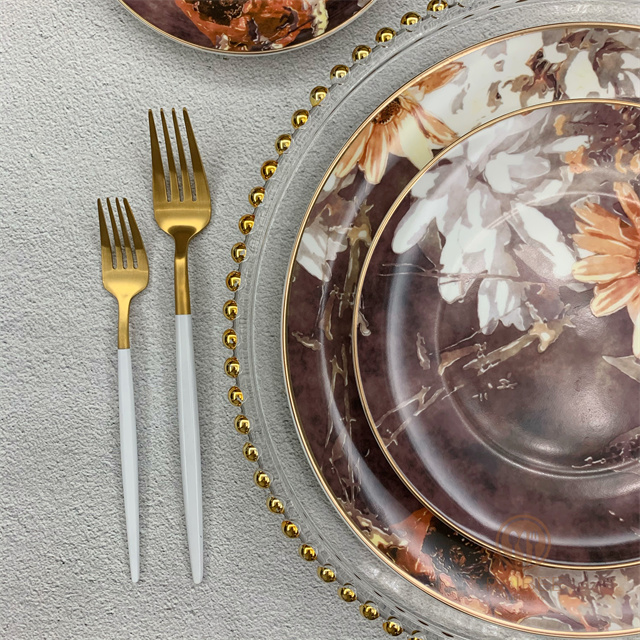 Oil painting style floral bone china plate creative western plate tableware set