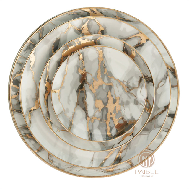 Metallic Marble Bone China Light Luxury Elegance